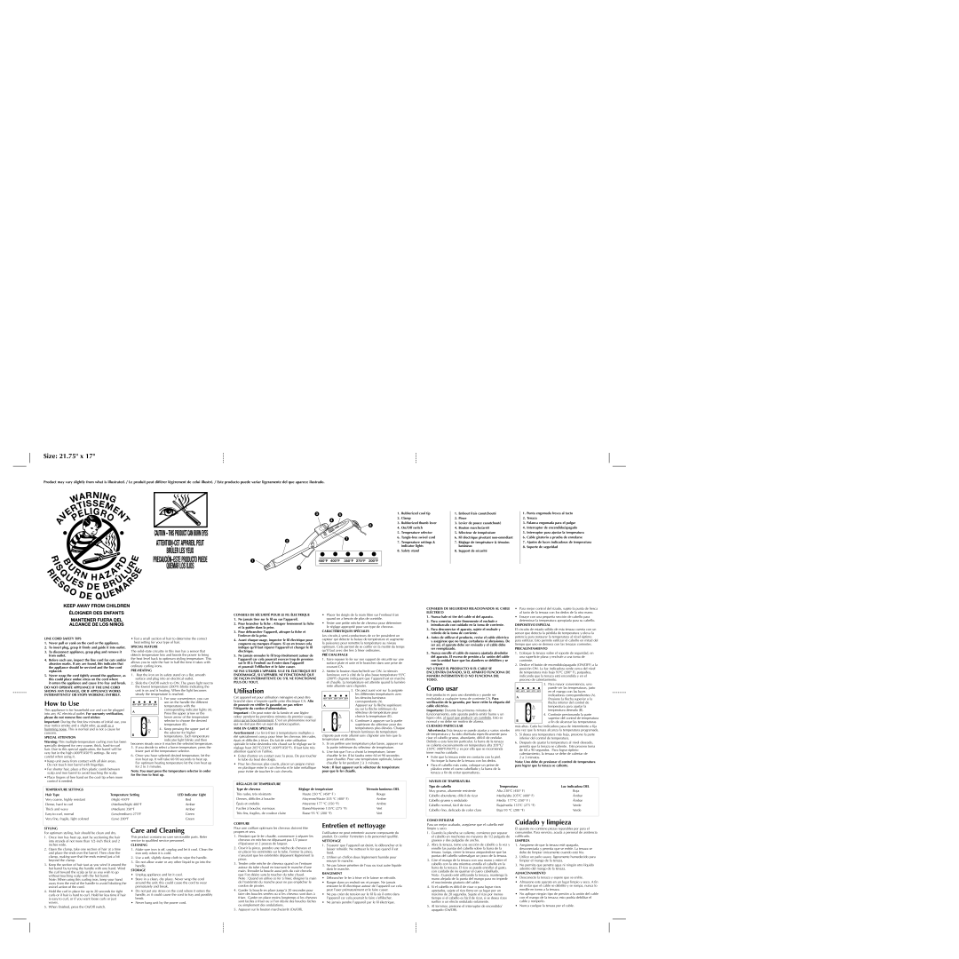 Applica CI-1A Line Cord Safety Tips, Special Attention, Special Feature, Pre-Heating, Mise EN Garde Speciale, Coiffure 