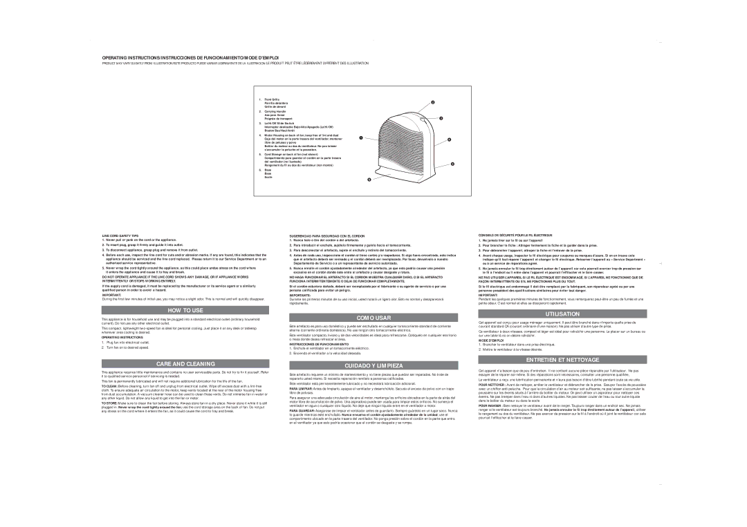 Applica DF71 user service HOW to USE, Como Usar, Utilisation, Care and Cleaning, Cuidado Y Limpieza 