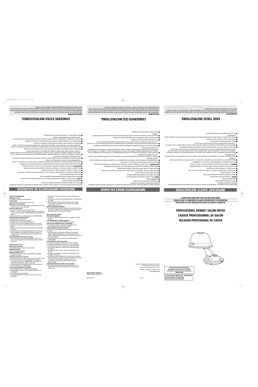 Applica HBD-12A important safety instructions One-Year Limited Warranty What does it cover?, For how long? 