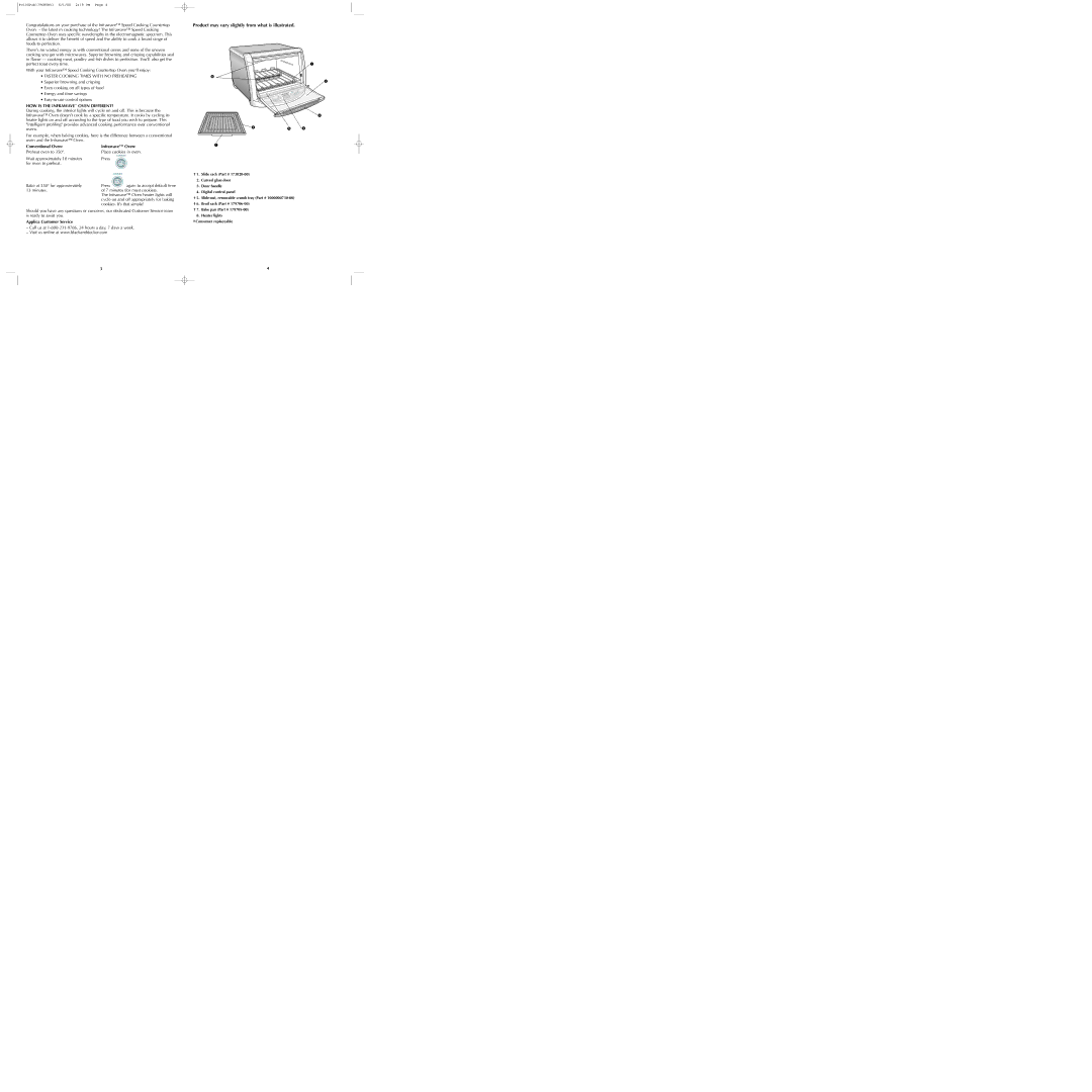 Applica Infrawave Speed Cooking manual HOW is the Infrawave Oven DIFFERENT?, Conventional Oven, Applica Customer Service 