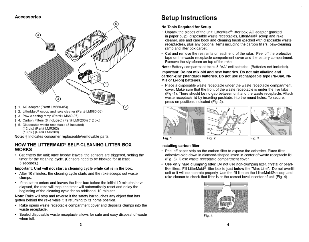 Applica LM680 manual Setup Instructions, No Tools Required for Setup, Installing carbon filter 