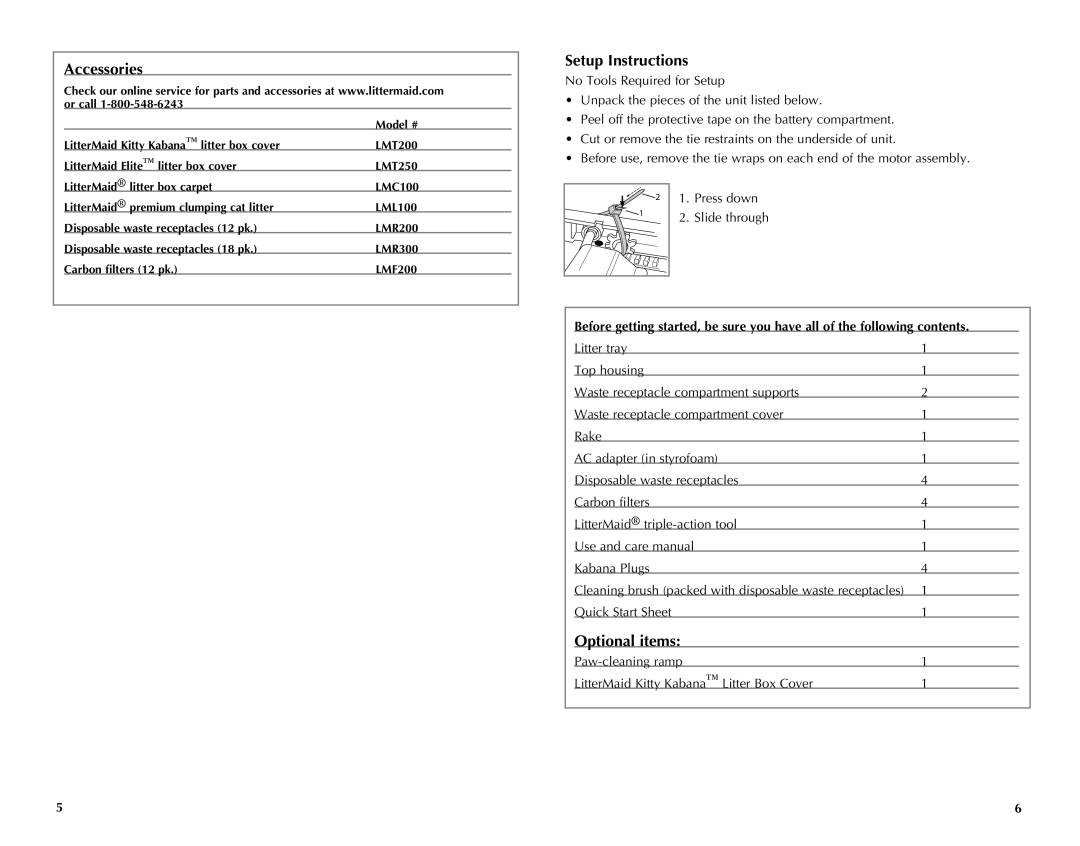 Applica LME5000 manual Setup Instructions, Optional items 