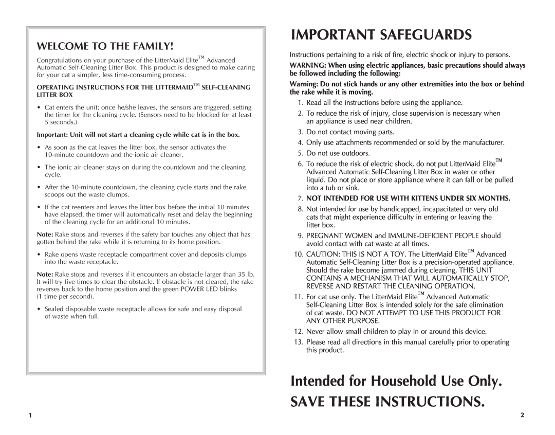 Applica LME5000 Important Safeguards, Intended for Household Use Only, Save These Instructions, Welcome To The Family 