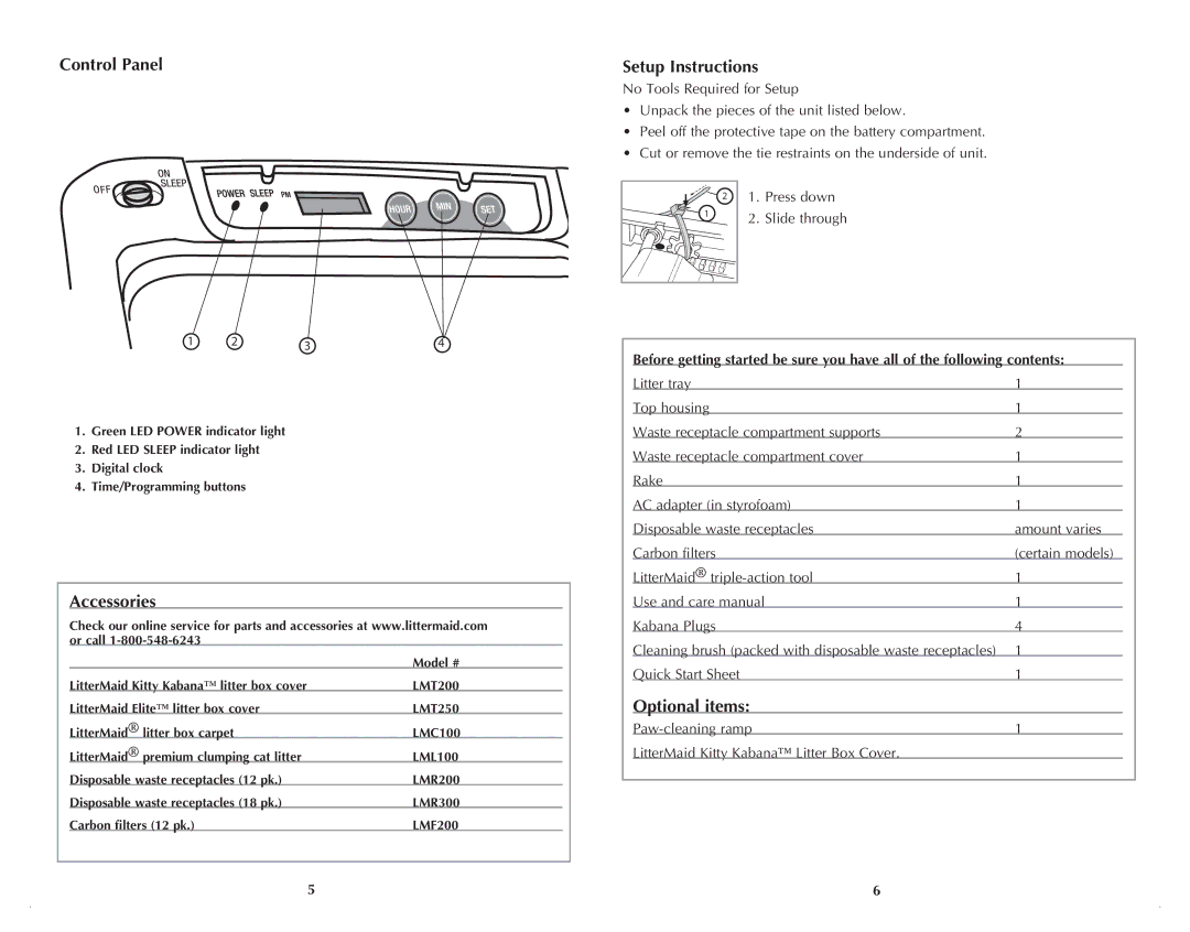 Applica LME9000 manual Control Panel Setup Instructions, Optional items 