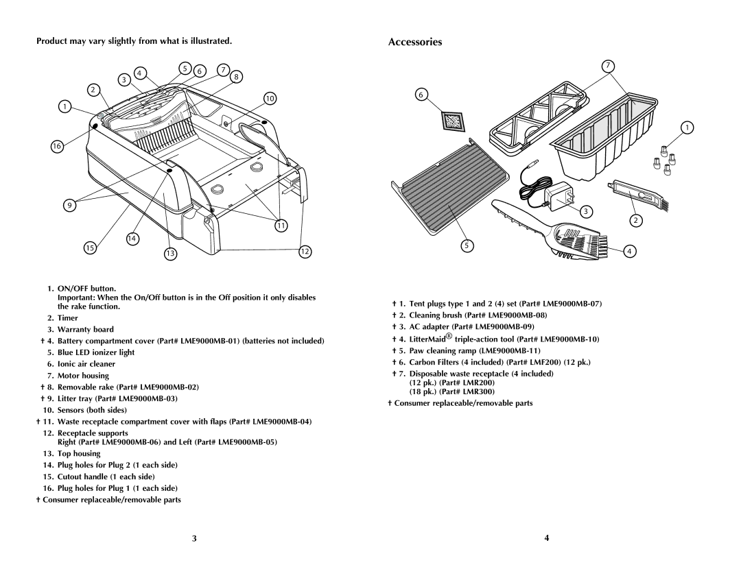 Applica LME9000MB manual Accessories, Product may vary slightly from what is illustrated 