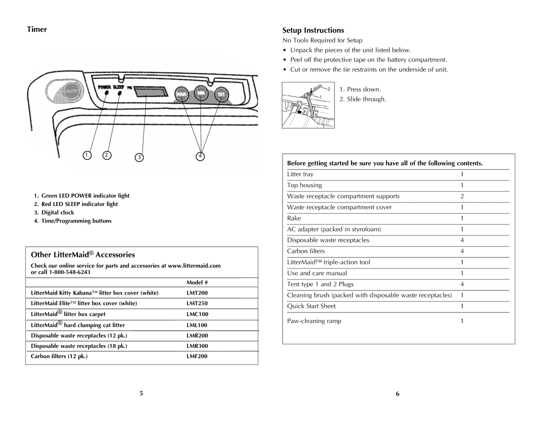 Applica LME9000MB manual Timer, Other LitterMaid Accessories, Setup Instructions 