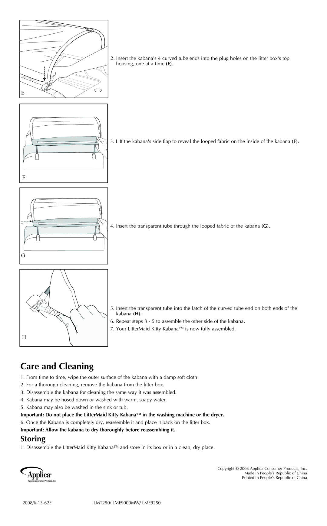 Applica LME9000MW, LME9250, LMT250 manual Care and Cleaning, Storing 