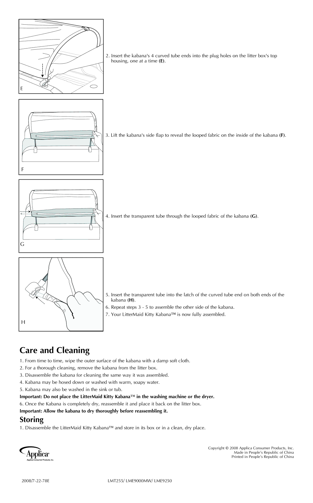 Applica LMT255 manual Care and Cleaning, Storing 