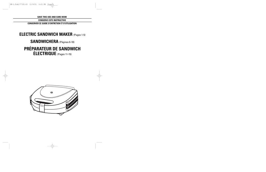 Applica SM-1 manual Préparateur DE Sandwich 