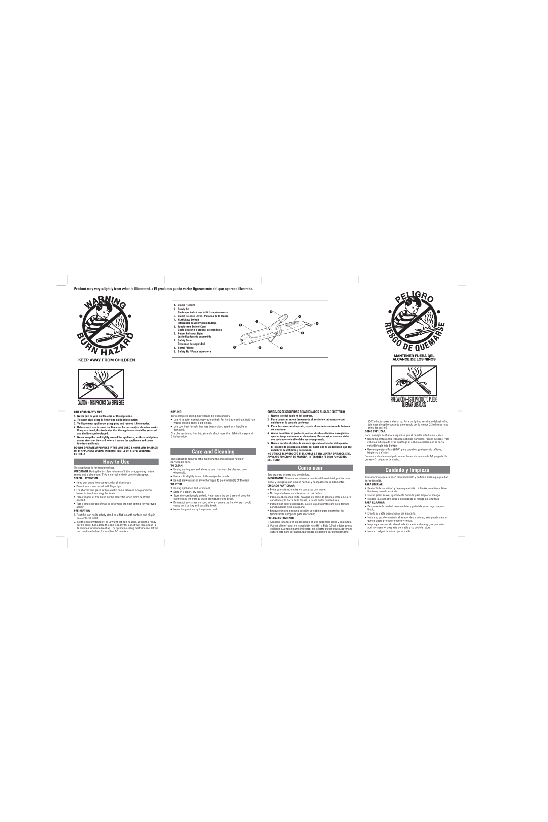 Applica BP2001, UT2640 user service Line Cord Safety Tips, Special Attention, Pre-Heating, Styling, To Clean, To Store 