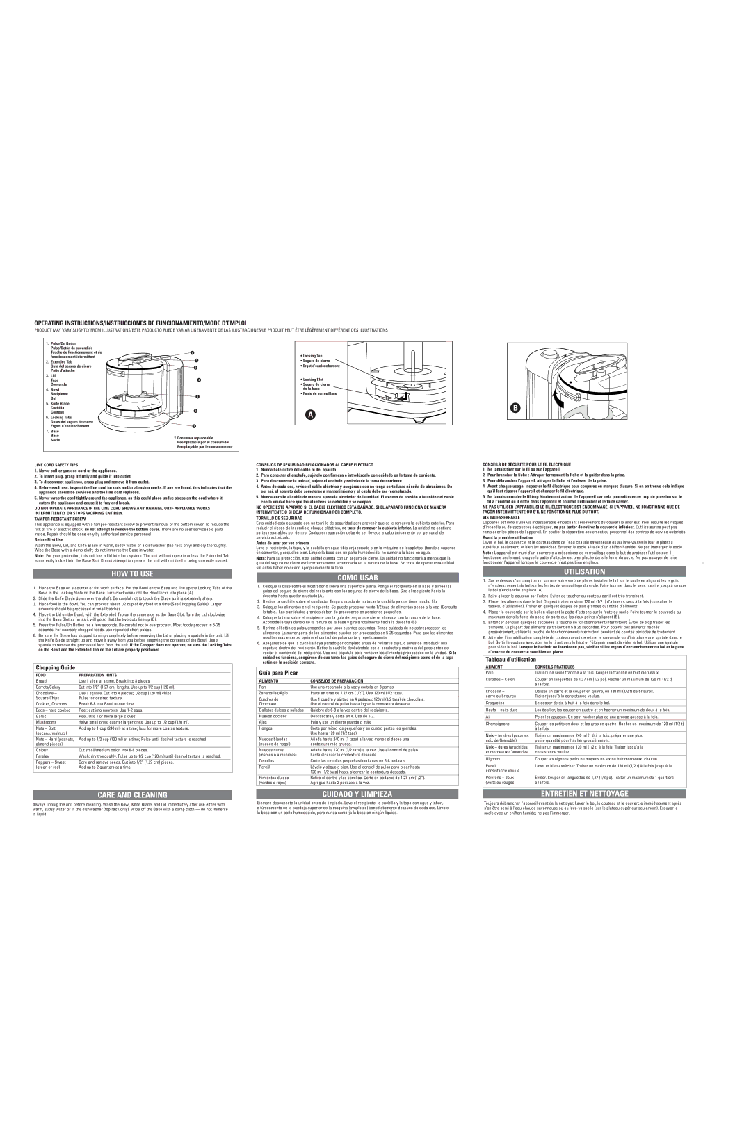 Applica WHC21 warranty HOW to USE, Care and Cleaning, Como Usar, Cuidado Y Limpieza, Utilisation, Entretien ET Nettoyage 