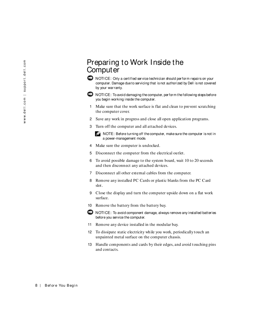 Applied Energy Products C800 service manual Preparing to Work Inside Computer 