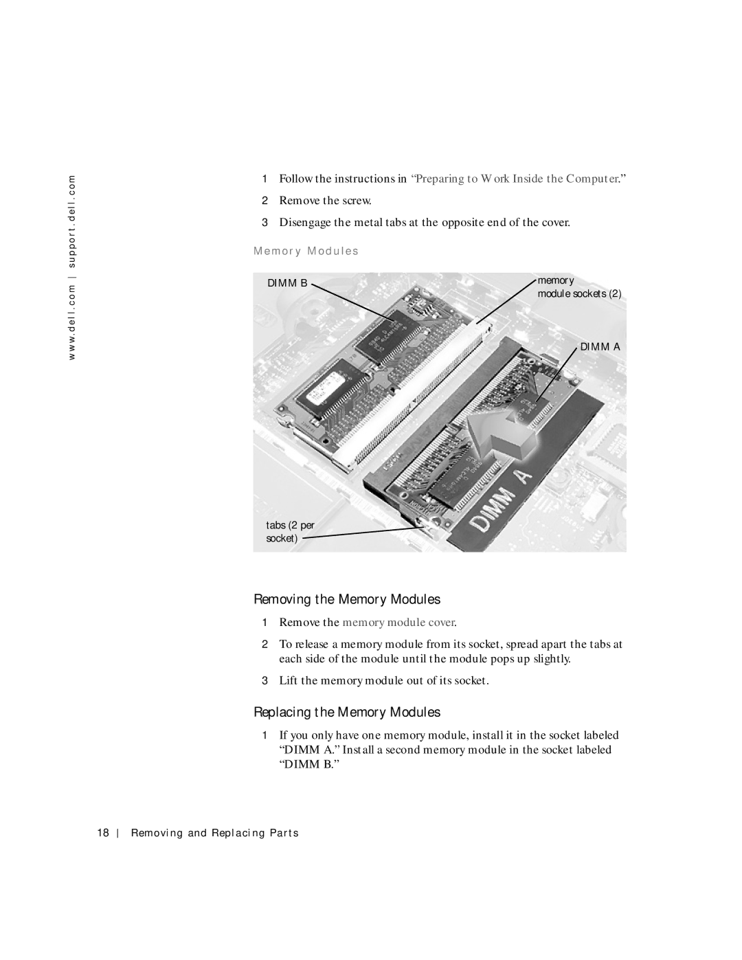 Applied Energy Products C800 Removing the Memory Modules, Replacing the Memory Modules, Me mo r y Mo d u le s 