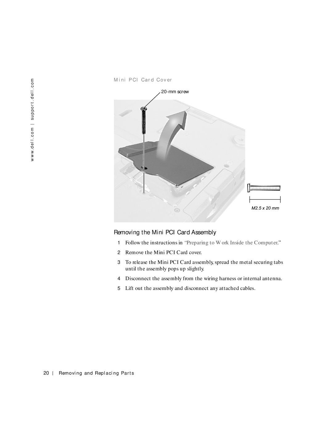 Applied Energy Products C800 service manual Removing the Mini PCI Card Assembly, Ni P CI Ca r d C o v er 