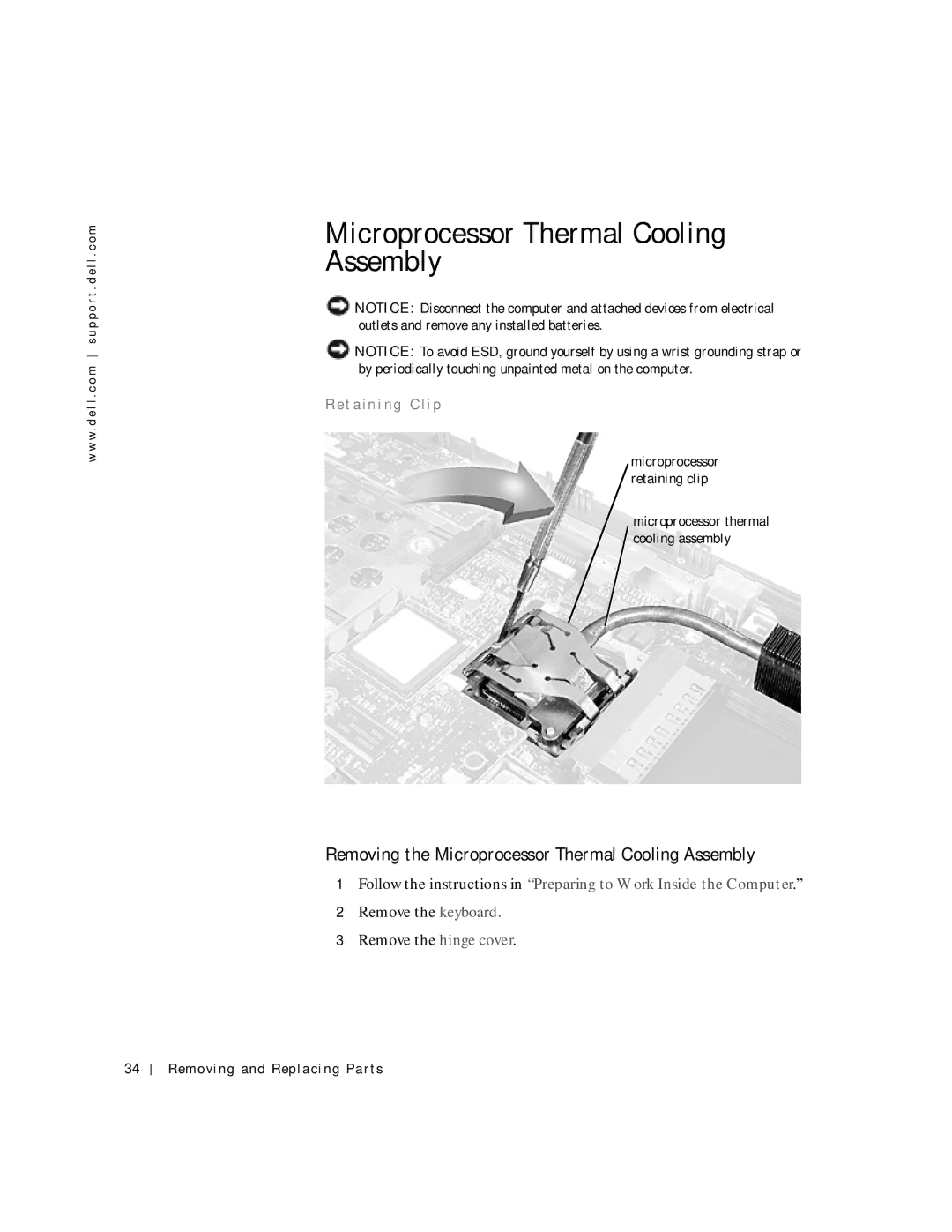 Applied Energy Products C800 service manual Removing the Microprocessor Thermal Cooling Assembly, Et a in i ng C li p 