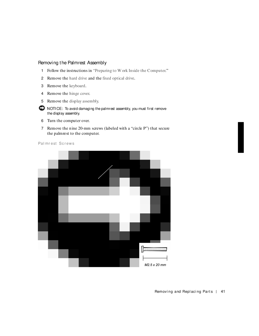 Applied Energy Products C800 service manual Removing the Palmrest Assembly, Pa l mr e st S c re w s 