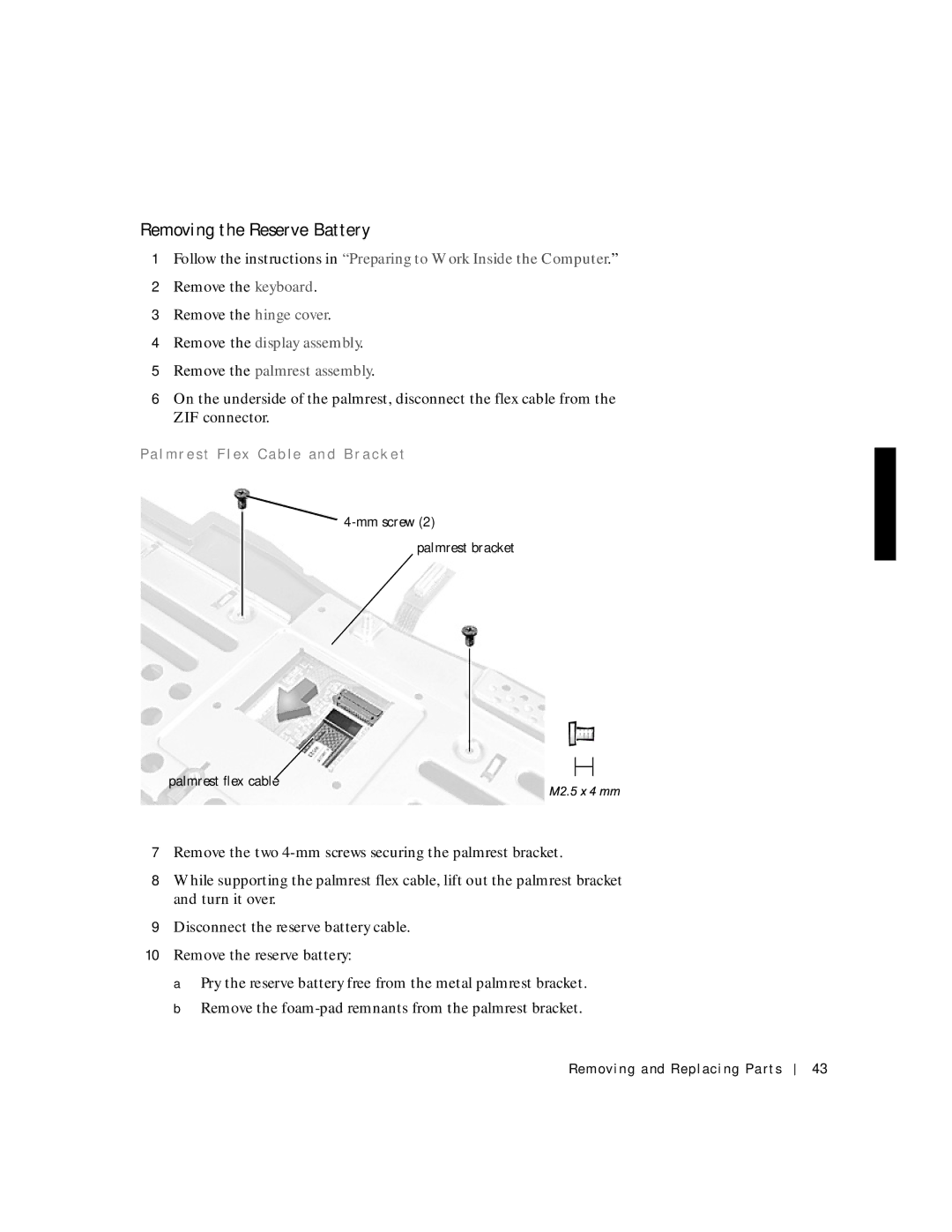 Applied Energy Products C800 service manual Removing the Reserve Battery, Pa l mr e st F l ex Ca b le an d Br a ck e t 