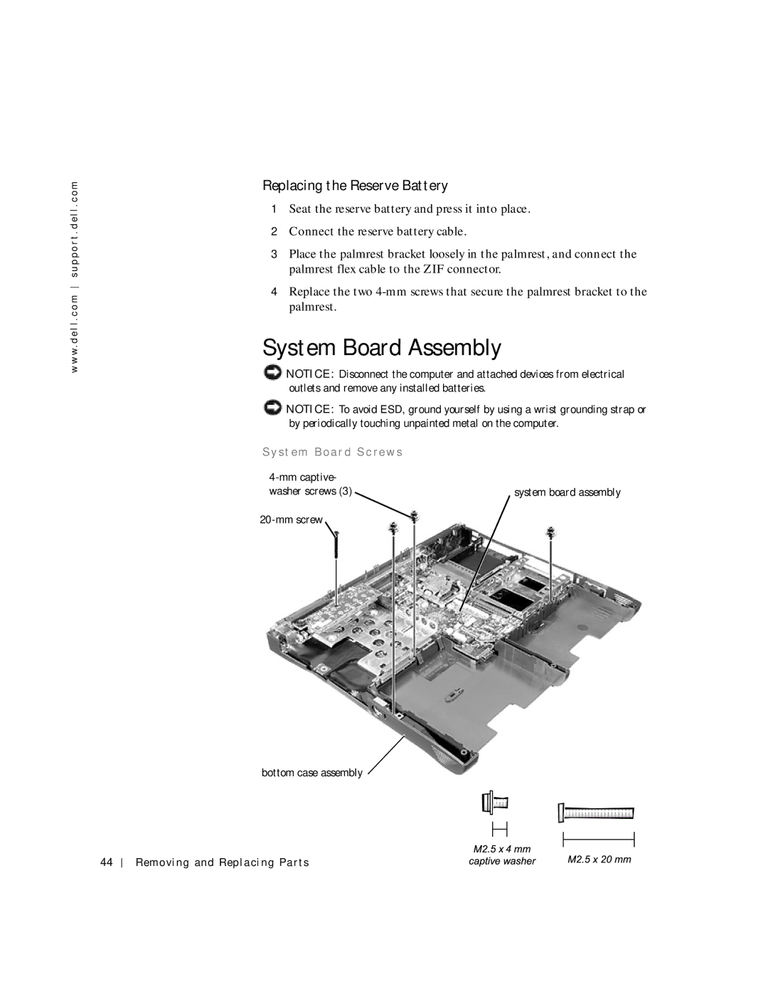 Applied Energy Products C800 service manual System Board Assembly, Replacing the Reserve Battery, St em Bo a r d S c re w s 