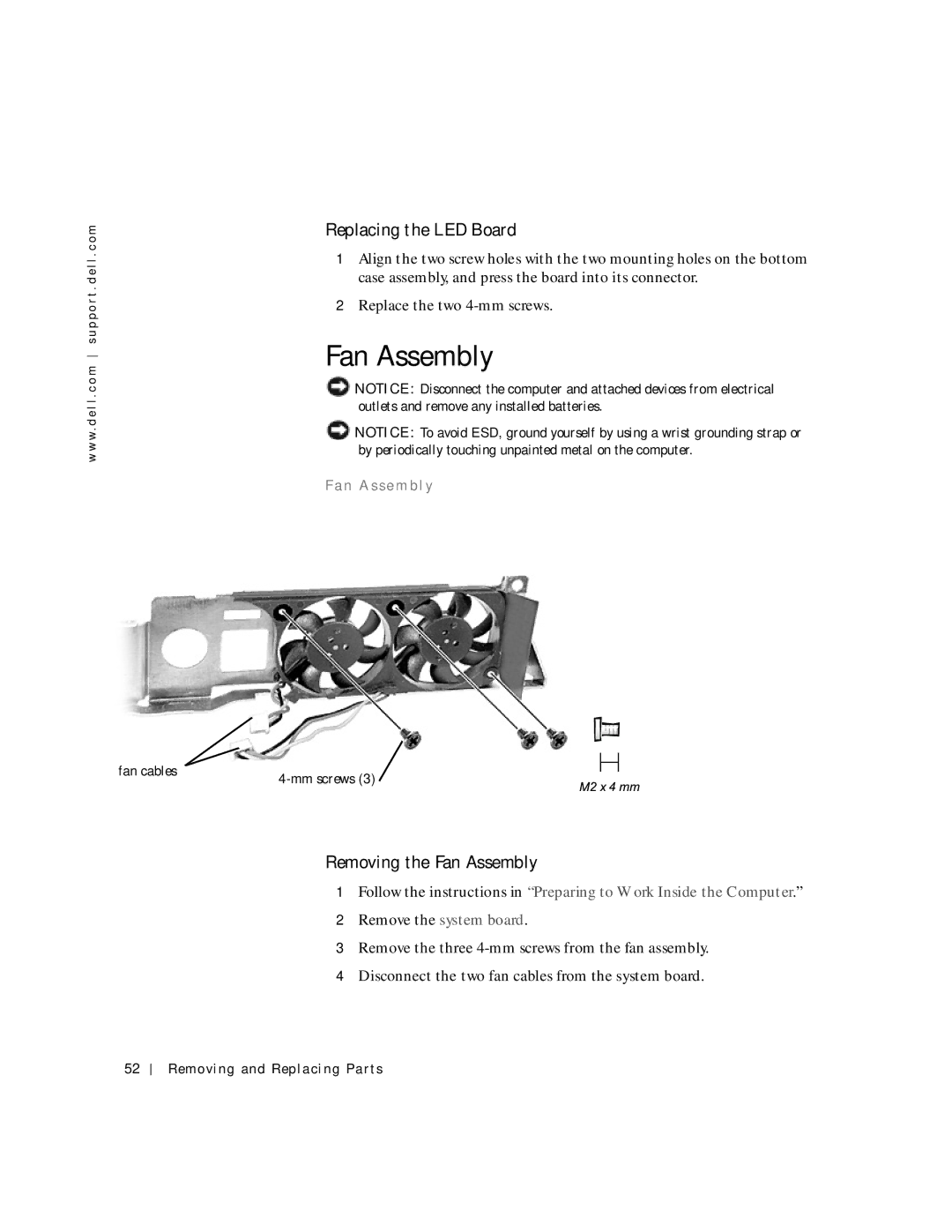 Applied Energy Products C800 service manual Replacing the LED Board, Removing the Fan Assembly, Fa n a sse m bl y 