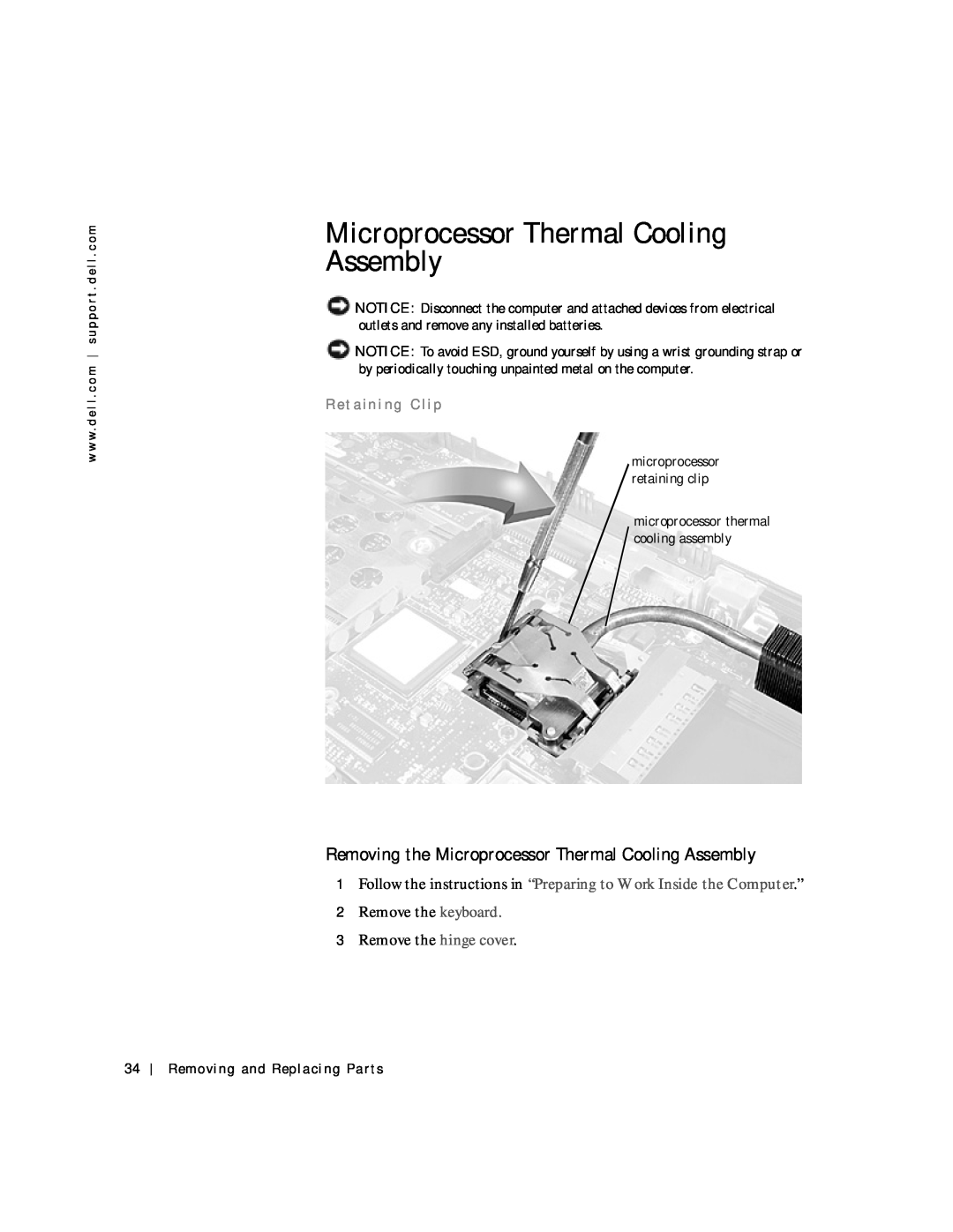 Applied Energy Products C800 service manual Removing the Microprocessor Thermal Cooling Assembly, R et a in i ng C li p 