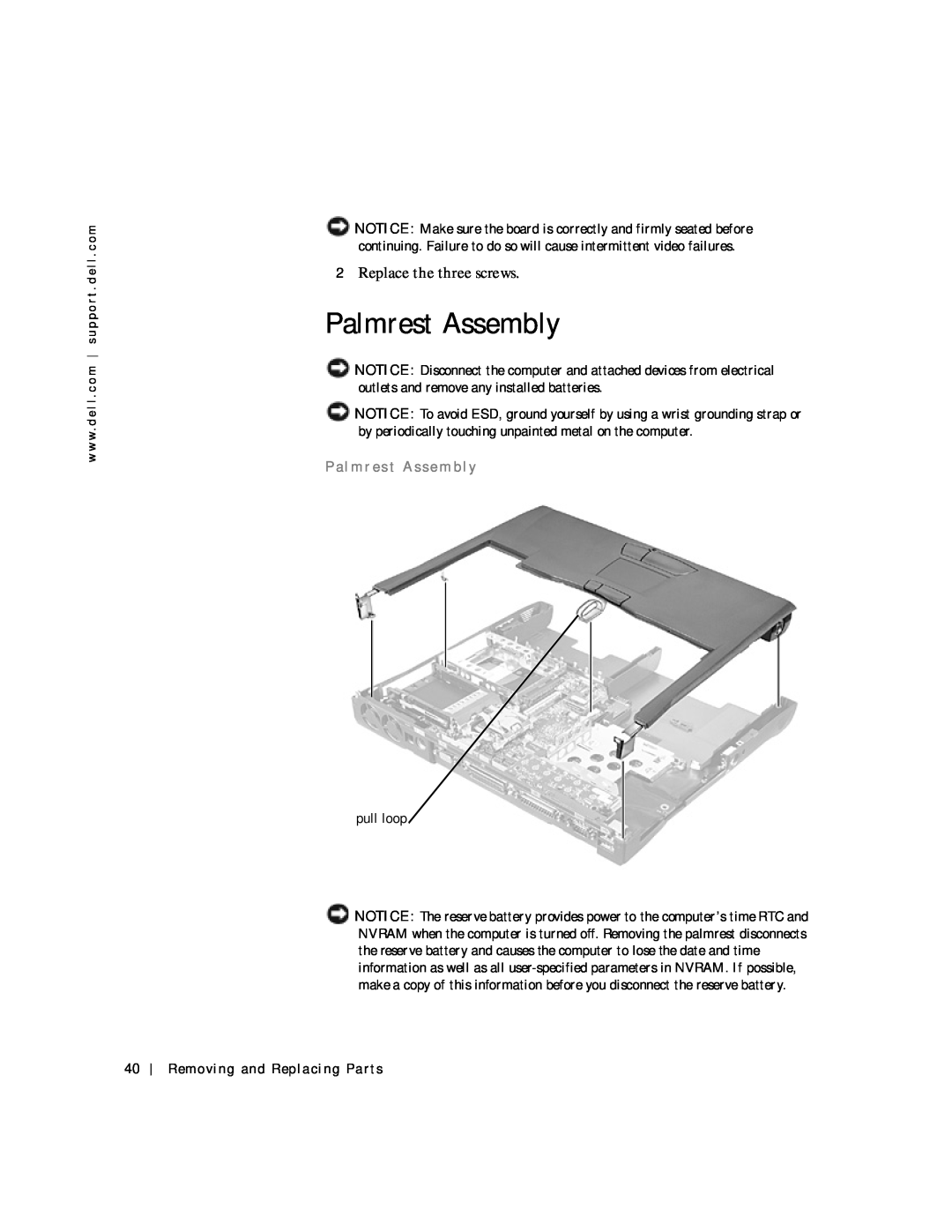 Applied Energy Products C800 service manual Palmrest Assembly, Replace the three screws, P al m r es t A sse m bl y 
