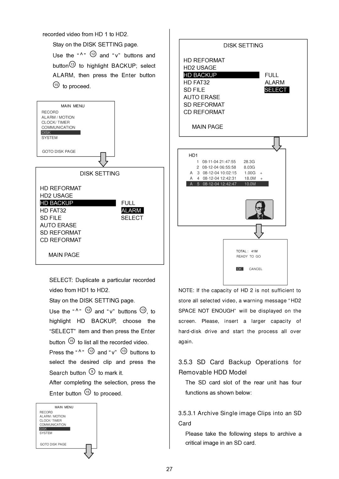 Approach Tech DVR-3024 manual SD Card Backup Operations for Removable HDD Model, Archive Single image Clips into an SD Card 