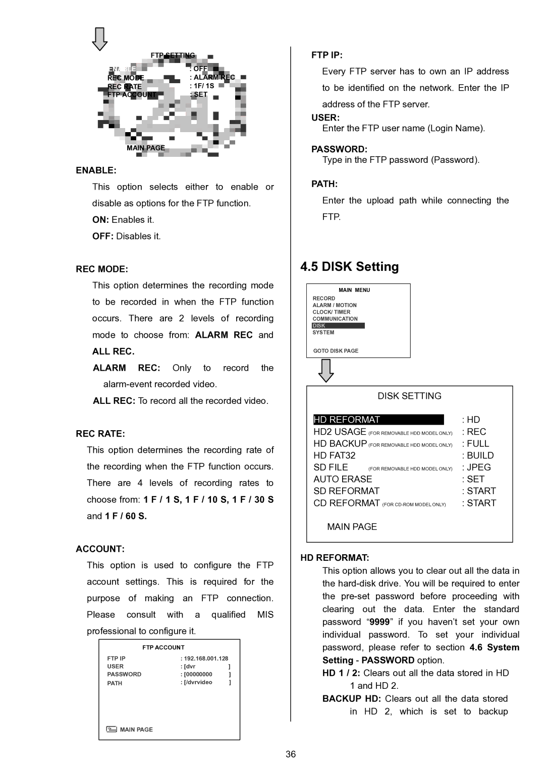 Approach Tech DVR-3024 manual Disk Setting 