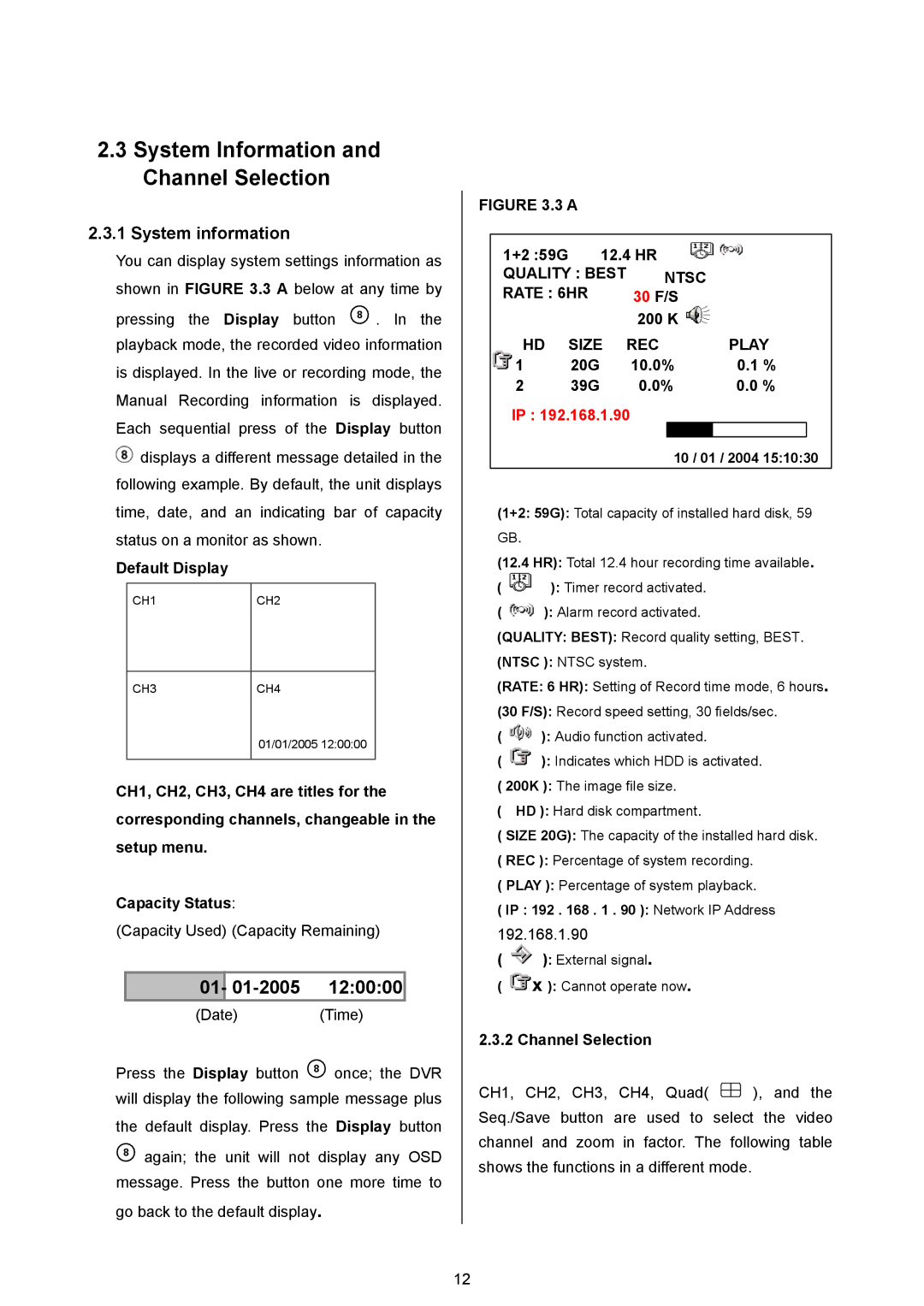 Approach Tech DVR-3024M, DVR-3024MD manual System Information and Channel Selection, 01- 01-2005, System information 