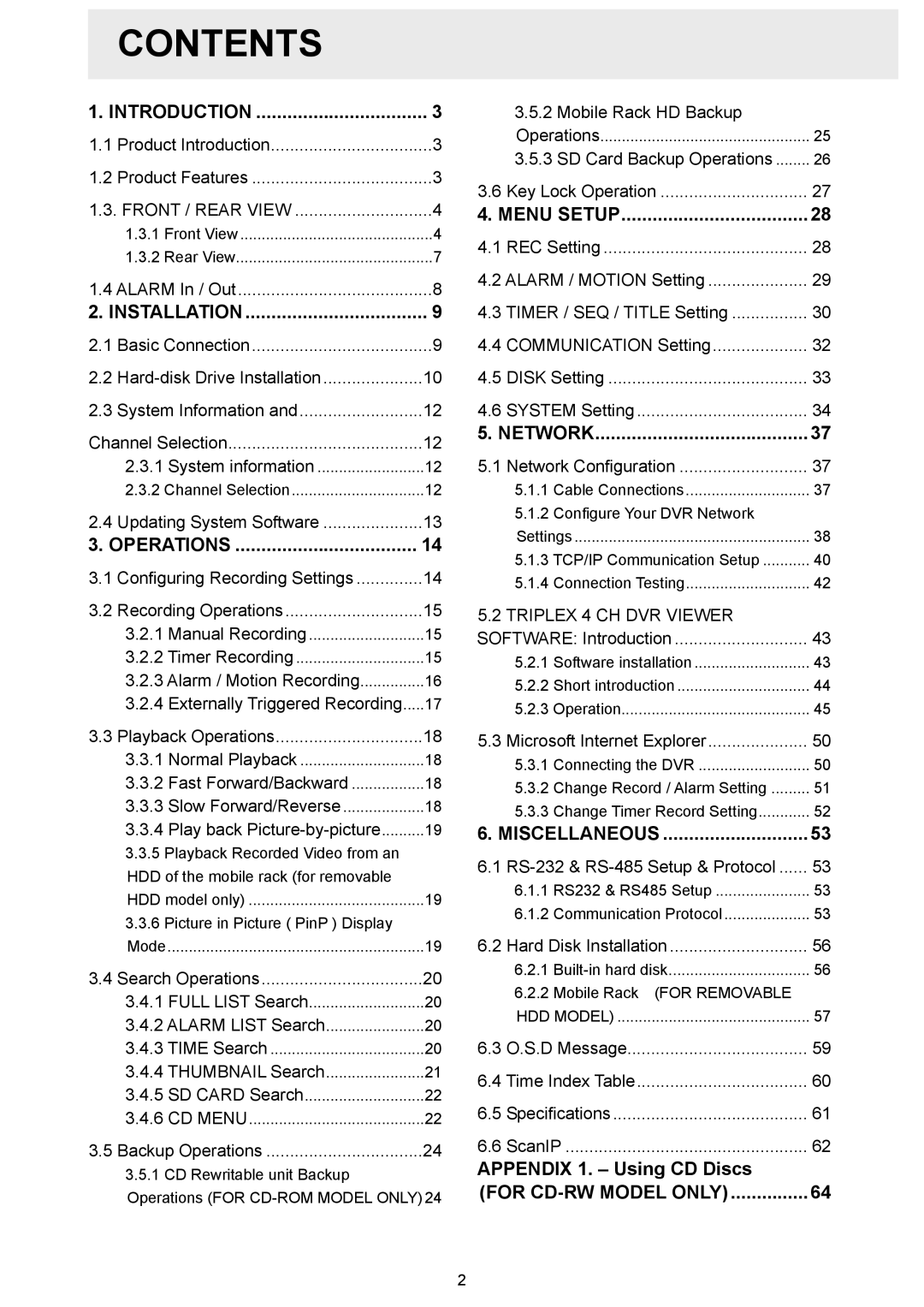 Approach Tech DVR-3024M, DVR-3024MD manual Contents 