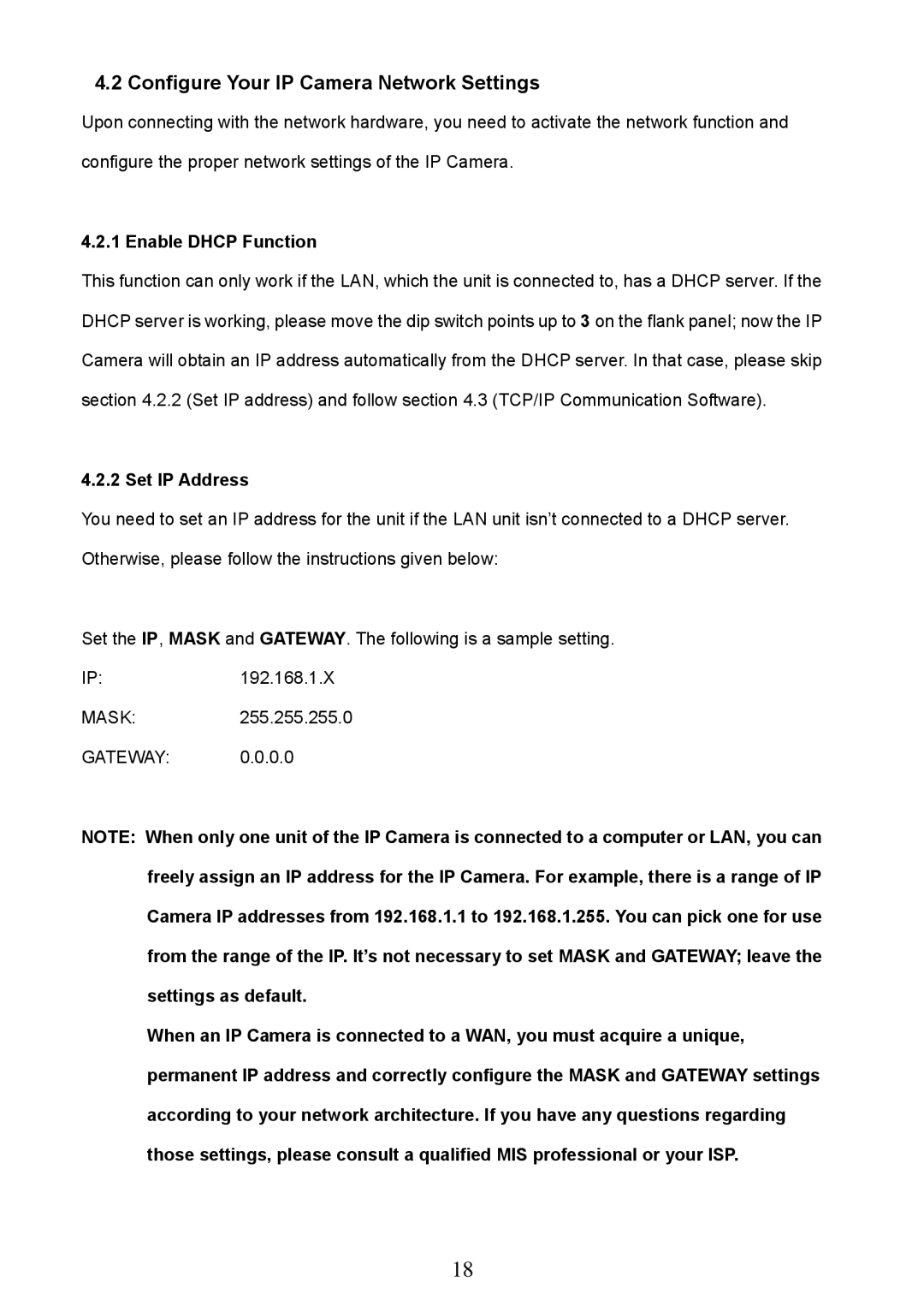 Approach Tech LC-7314 manual Configure Your IP Camera Network Settings, Enable Dhcp Function, Set IP Address 