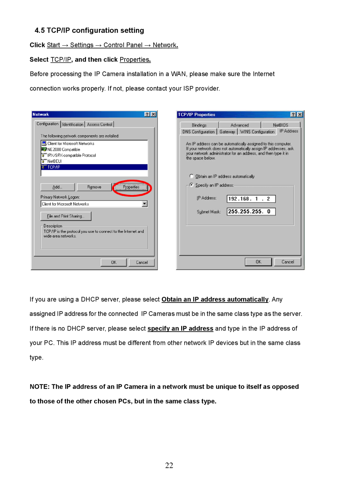 Approach Tech LC-7314 manual TCP/IP configuration setting, Select TCP/IP, and then click Properties 