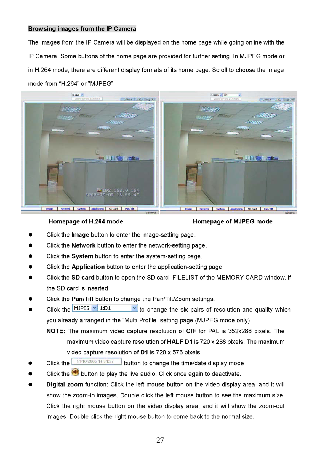 Approach Tech LC-7314 manual Browsing images from the IP Camera, Homepage of H.264 mode 