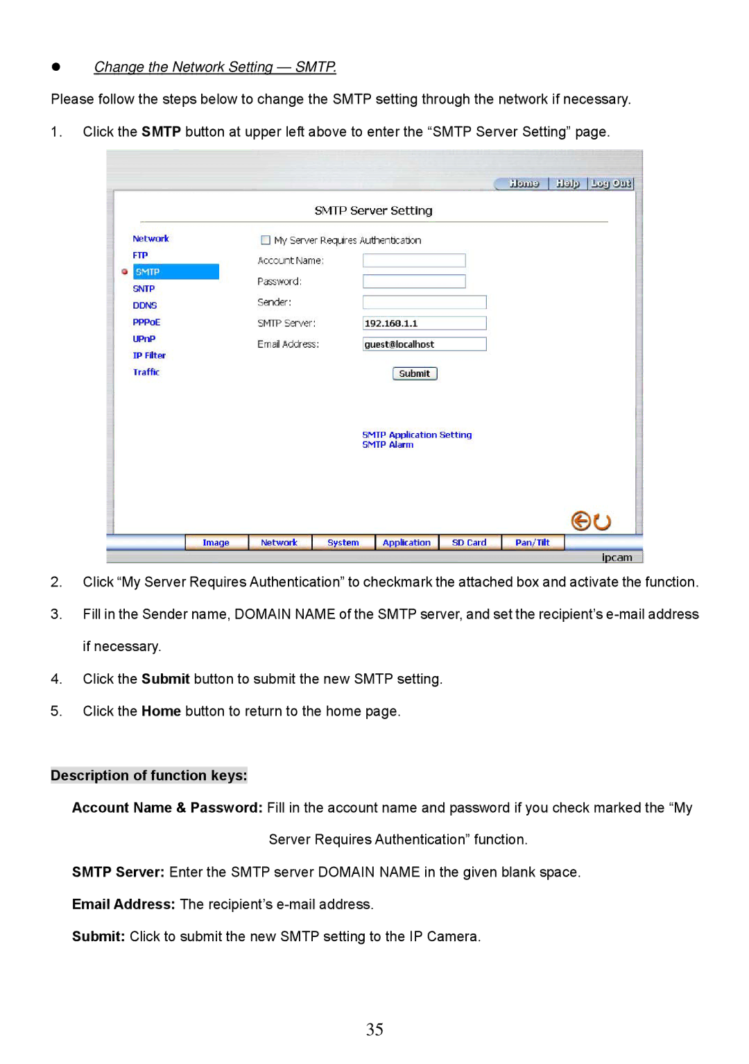 Approach Tech LC-7314 manual Change the Network Setting Smtp 