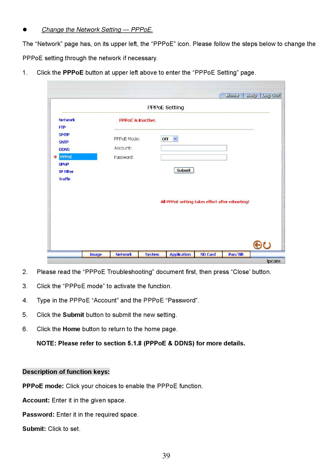 Approach Tech LC-7314 manual Change the Network Setting PPPoE 