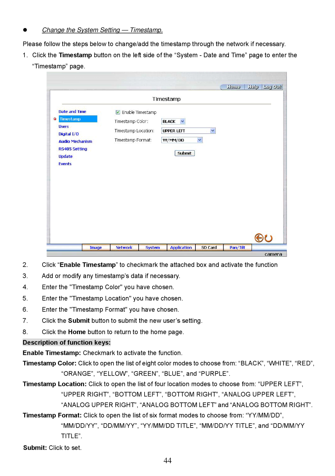 Approach Tech LC-7314 manual Change the System Setting Timestamp 