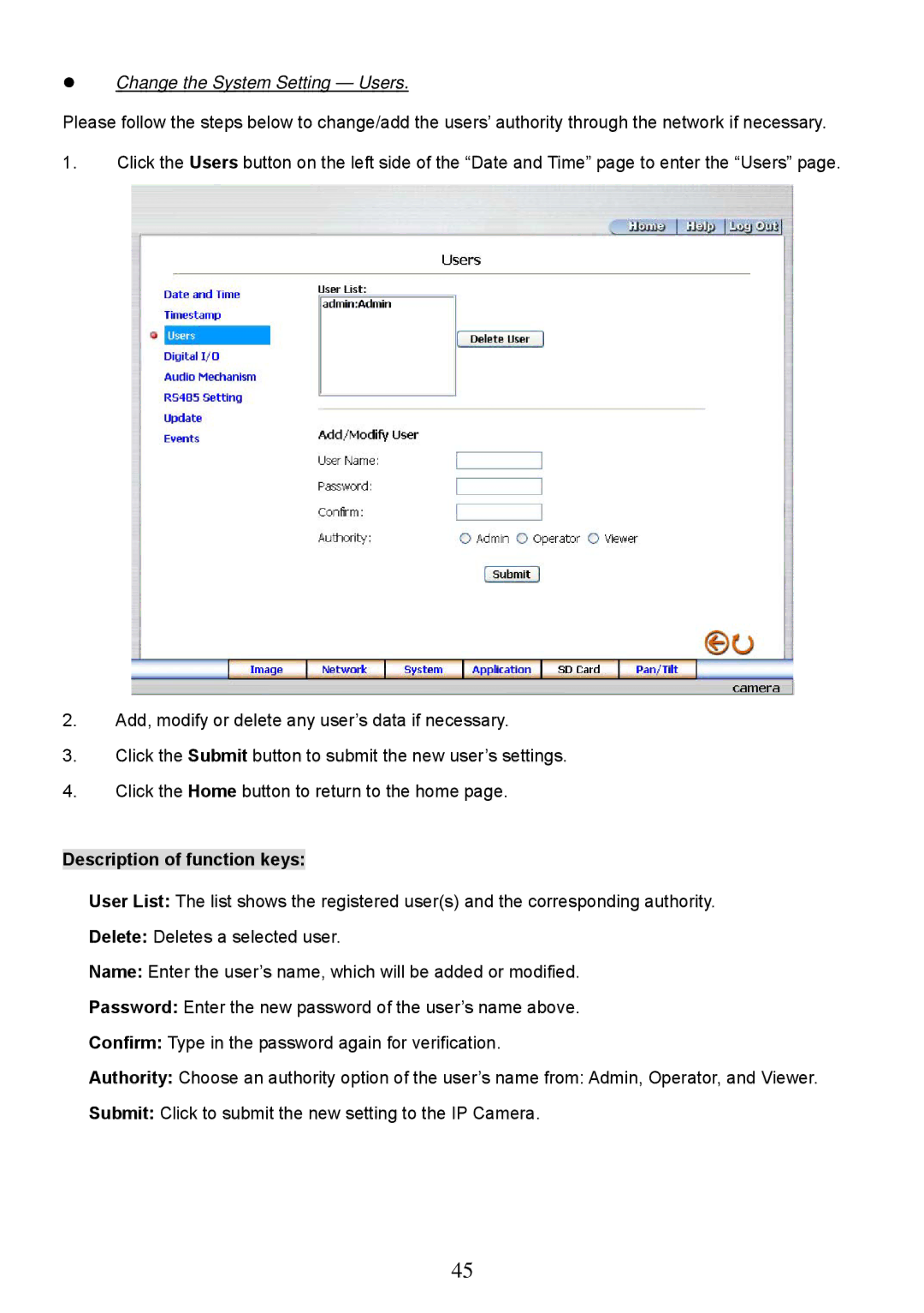 Approach Tech LC-7314 manual Change the System Setting Users 