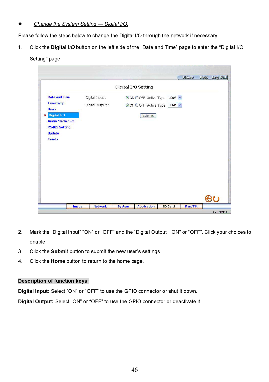 Approach Tech LC-7314 manual Change the System Setting Digital I/O 