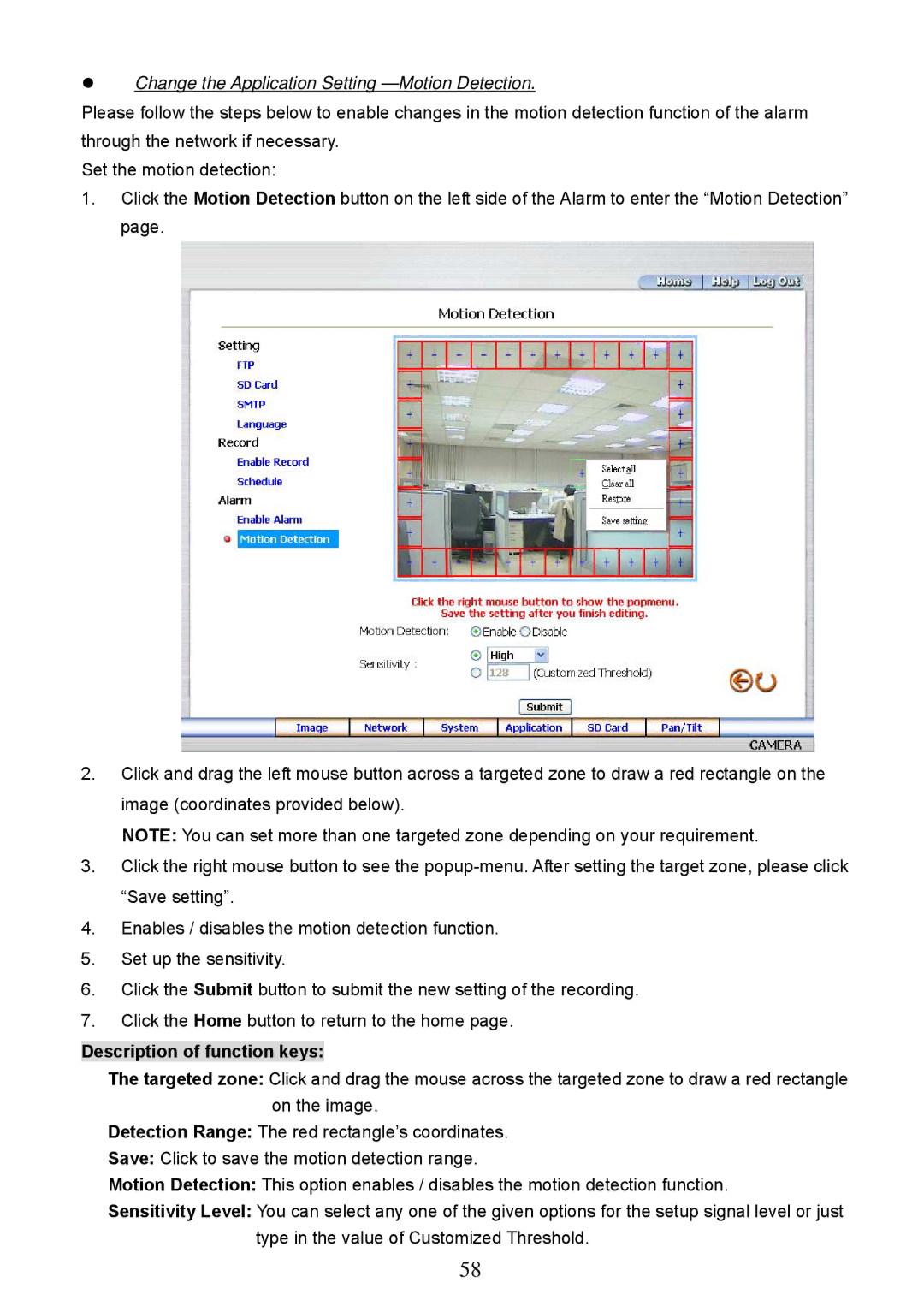 Approach Tech LC-7314 manual Change the Application Setting -Motion Detection 