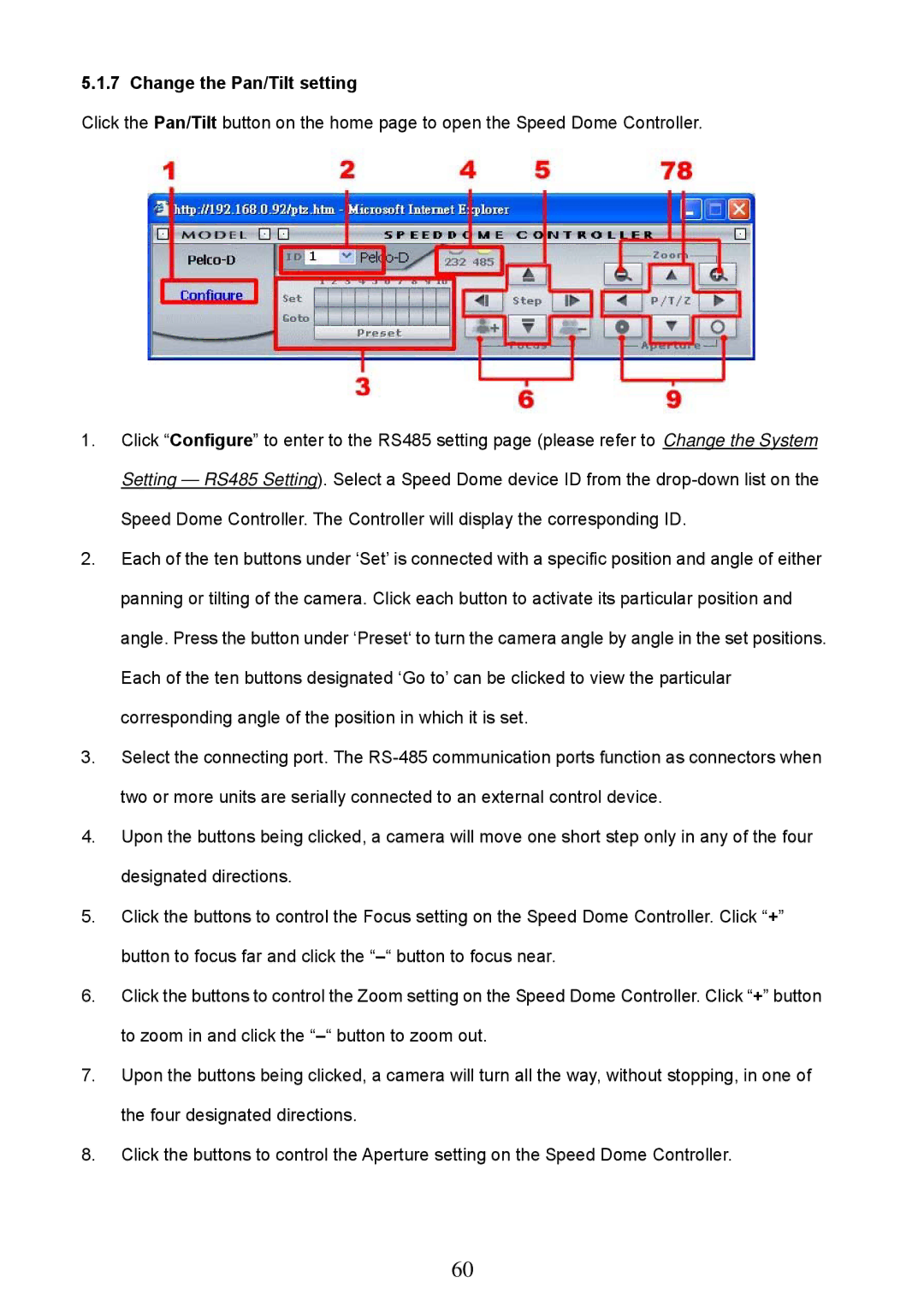 Approach Tech LC-7314 manual Change the Pan/Tilt setting 