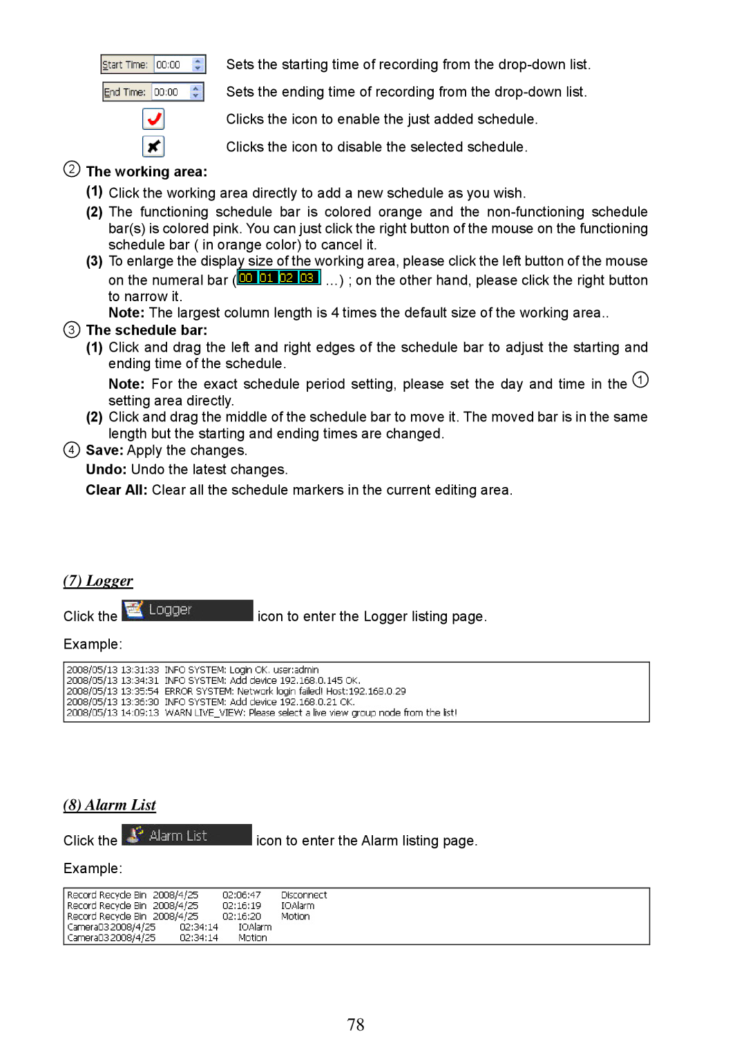 Approach Tech LC-7314 manual Working area, Schedule bar 