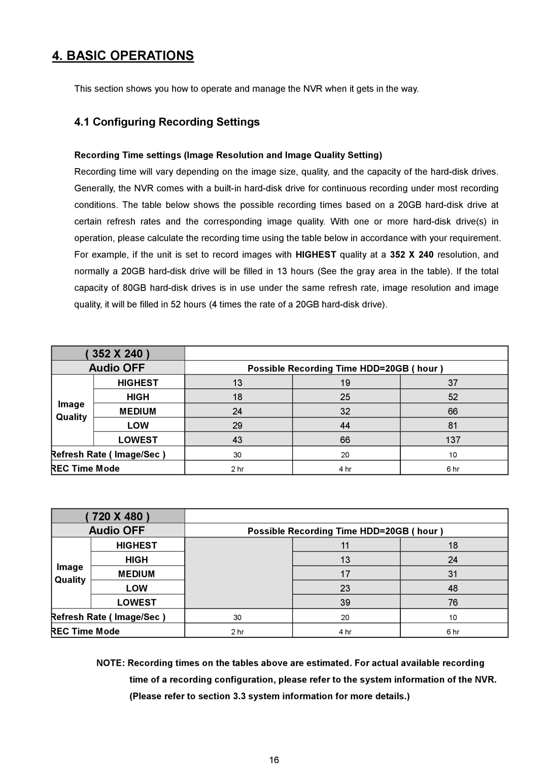 Approach Tech NVR-2018 manual Configuring Recording Settings, X Audio OFF 