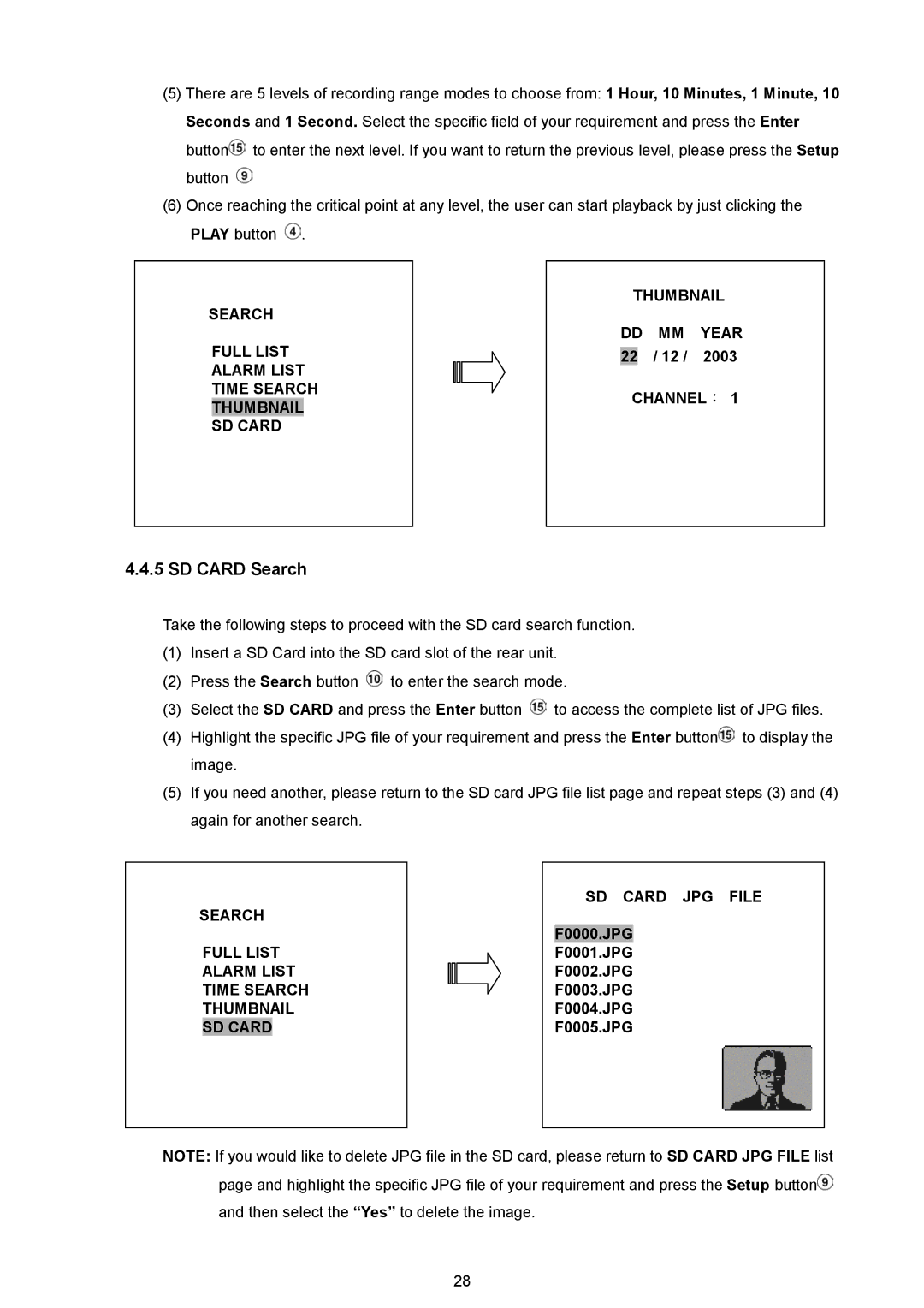 Approach Tech NVR-2018 manual SD Card Search, Search Thumbnail Year Full List, 2003 