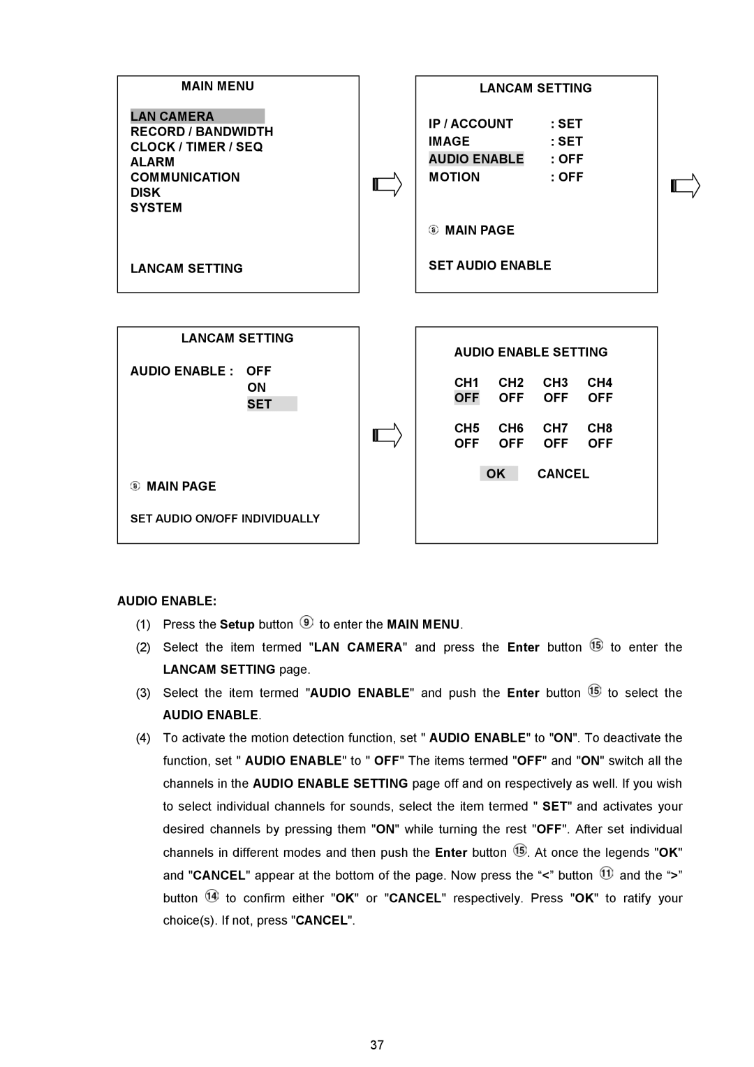 Approach Tech NVR-2018 manual SET Audio ON/OFF Individually 