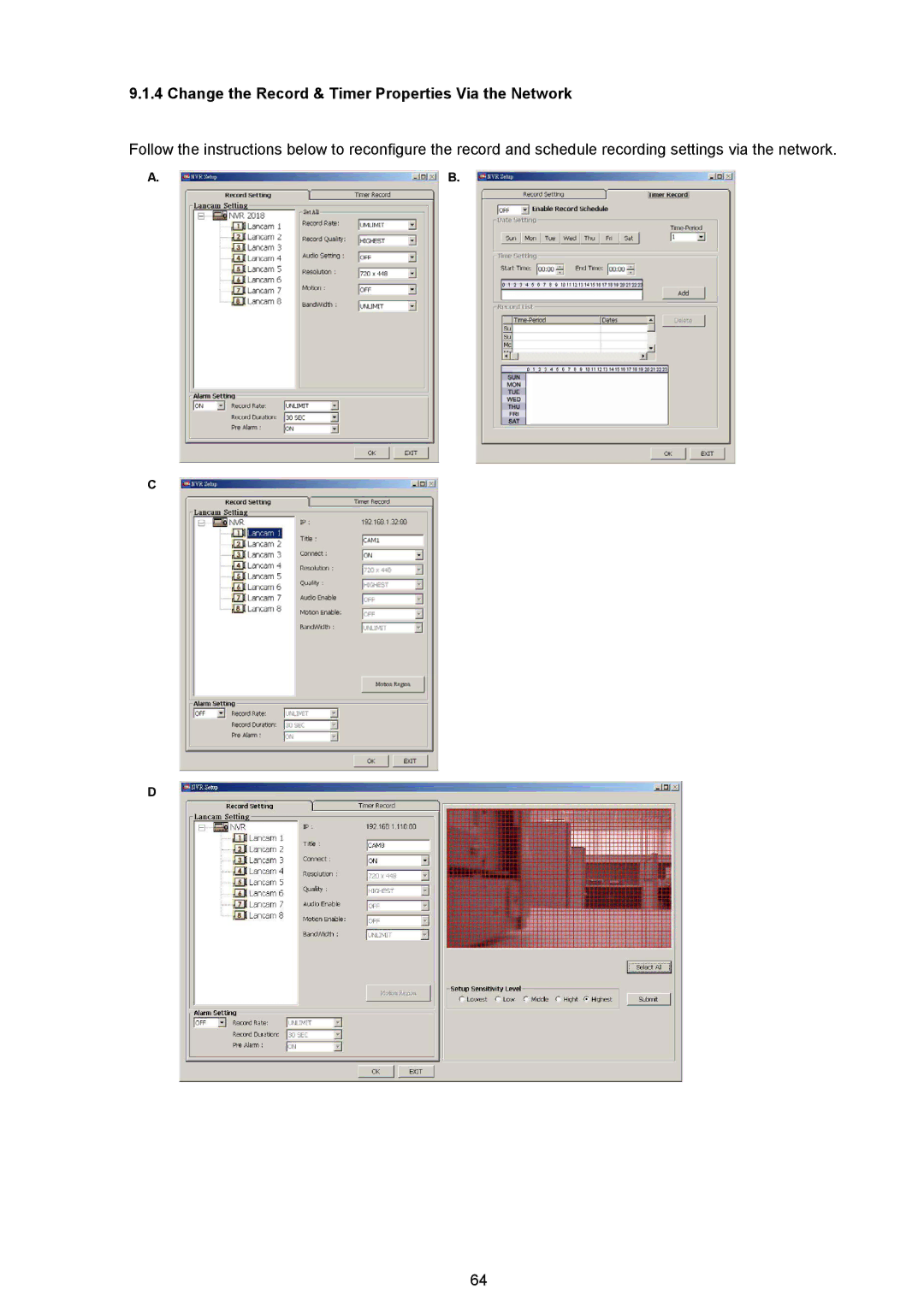 Approach Tech NVR-2018 manual Change the Record & Timer Properties Via the Network 