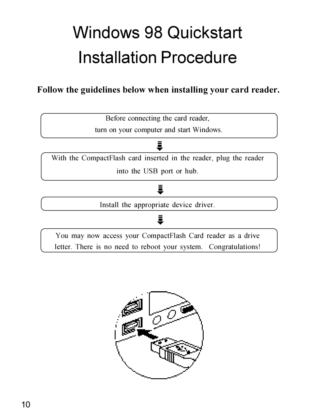 Apricorn 09N0692 user manual Windows 98 Quickstart Installation Procedure 