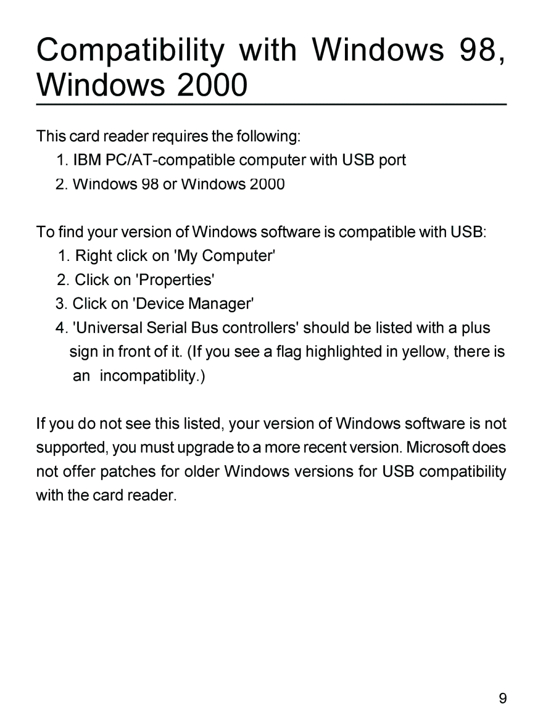 Apricorn 09N0692 user manual Compatibility with Windows 98, Windows 