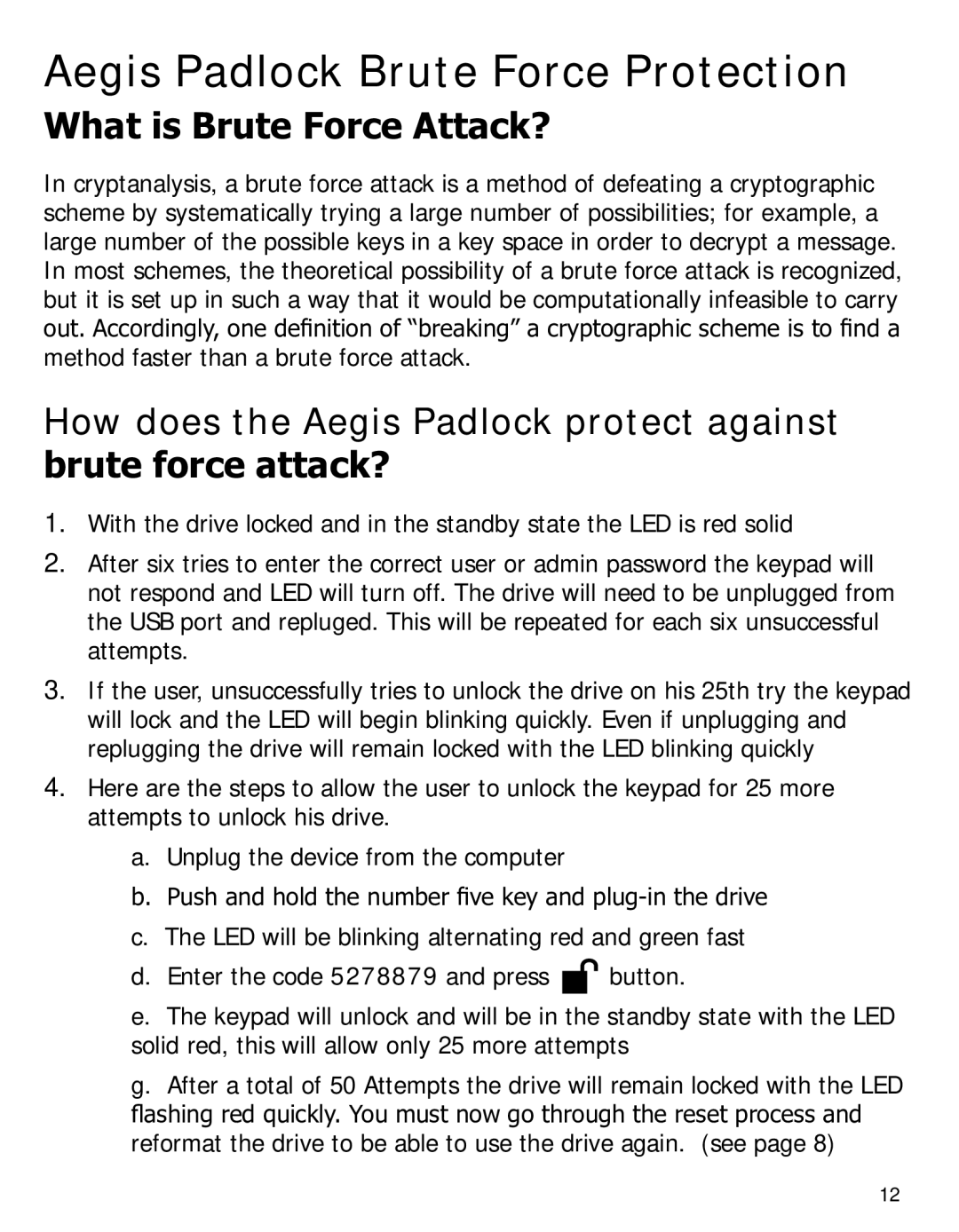 Apricorn A25PL256S256 user manual Aegis Padlock Brute Force Protection, What is Brute Force Attack? 