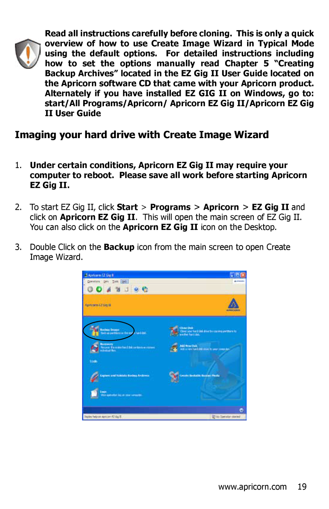 Apricorn EZ Bus DTS manual Imaging your hard drive with Create Image Wizard 