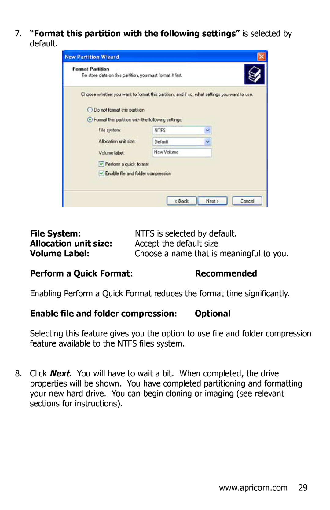 Apricorn EZ Bus DTS manual Enable file and folder compression Optional 