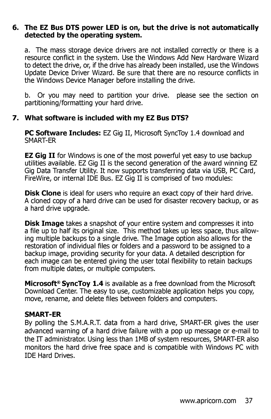 Apricorn manual What software is included with my EZ Bus DTS?, Smart-Er 